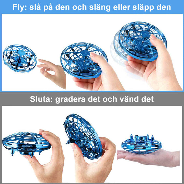 "Interaktiv Mini UFO leksak med färgglada LED-ljus, flygande manövrer och gestkontroll, perfekt för nattlek."