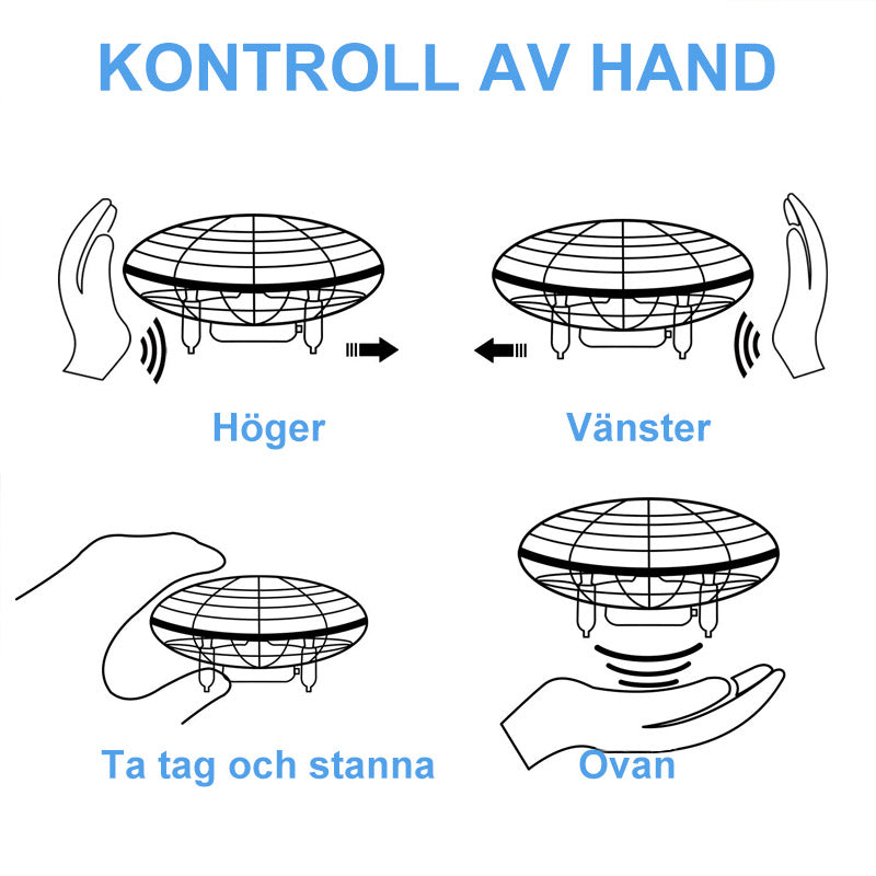 "Interaktiv Mini UFO leksak med färgglada LED-ljus, flygande manövrer och gestkontroll, perfekt för nattlek."