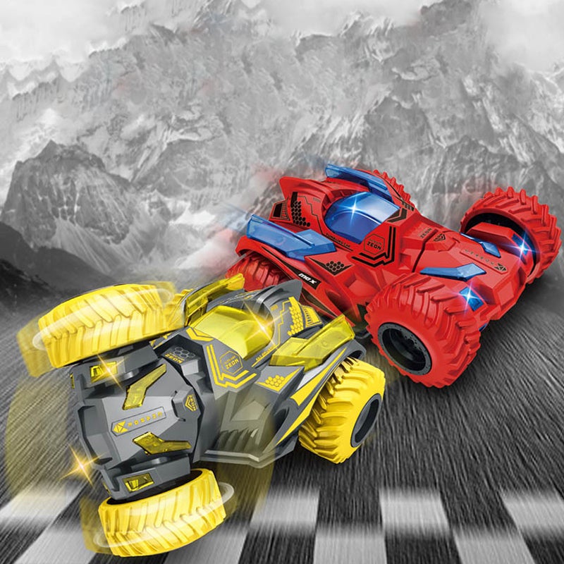 "Interaktiv offroad bil leksak med 360° rotation, robusta däck för terräng, färgglad design för barn över 3 år."