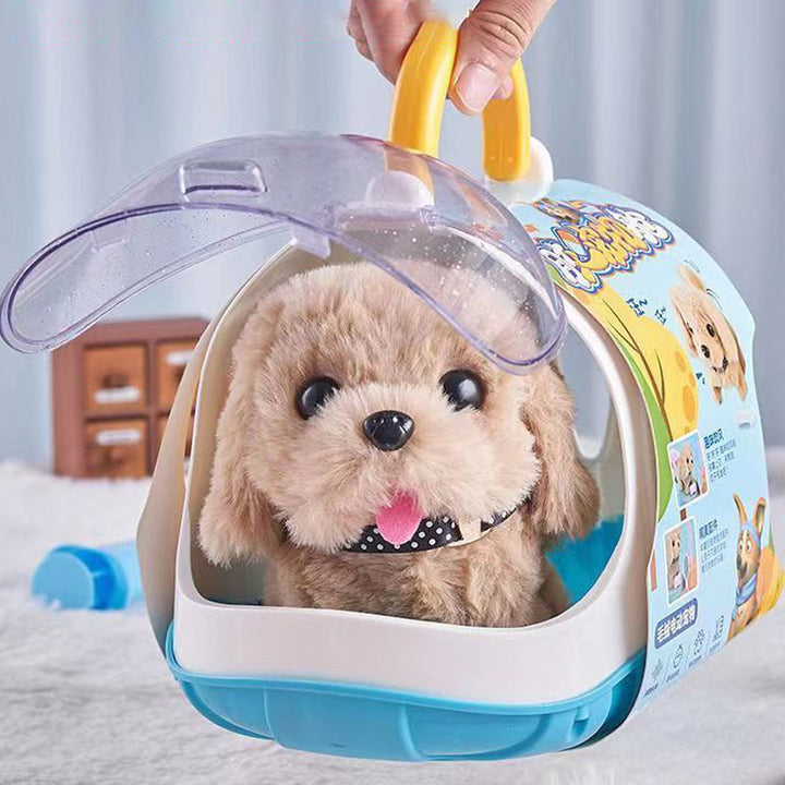Interaktiv plyschhund som går, mjukt gosedjur för barn. Perfekt för lek och rollspel.