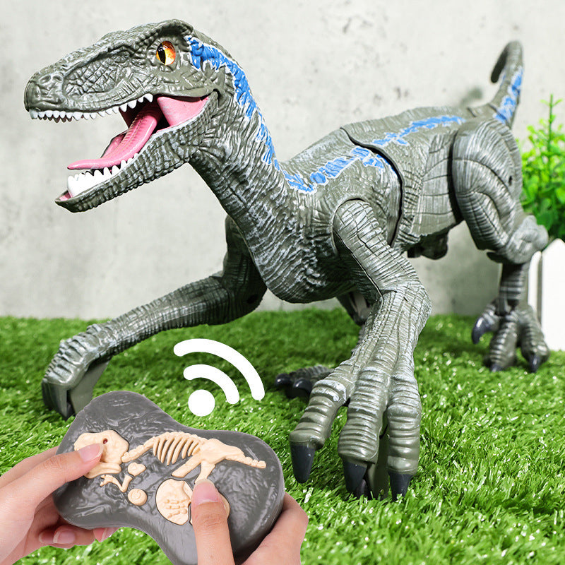 "Interaktiv RC dinosaurie med vattenspray och lysande lampor, realistisk design och fjärrkontroll för spännande lek."