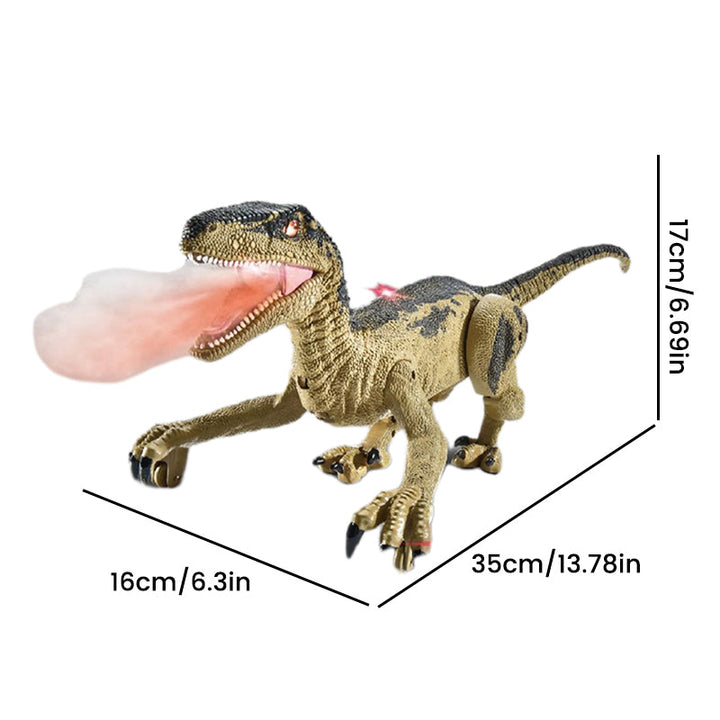 "Interaktiv RC dinosaurie med vattenspray och lysande lampor, realistisk design och fjärrkontroll för spännande lek."