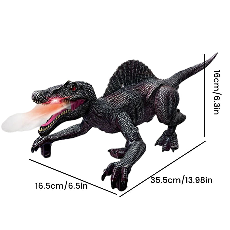 "Interaktiv RC dinosaurie med vattenspray och lysande lampor, realistisk design och fjärrkontroll för spännande lek."