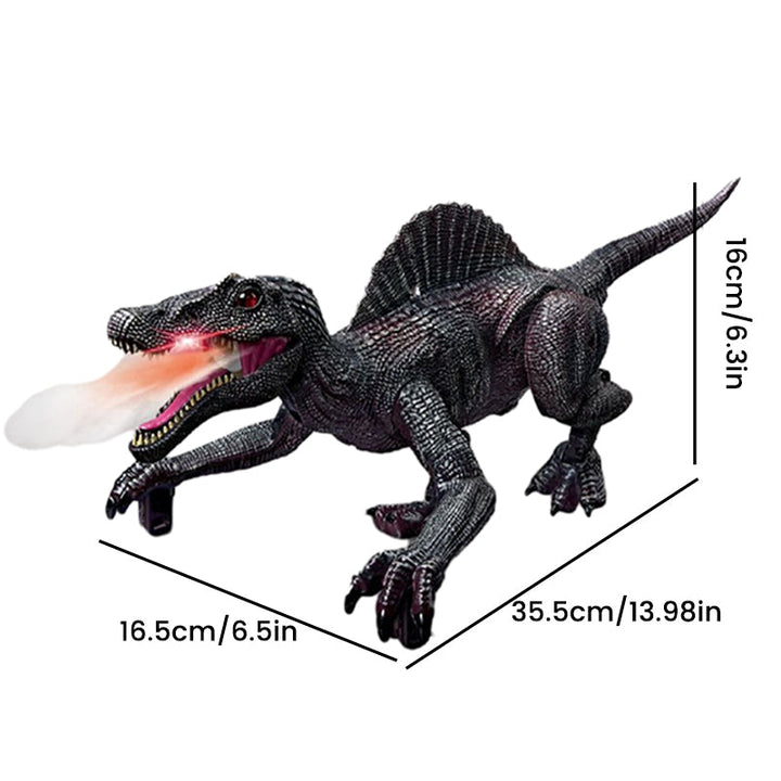 "Interaktiv RC dinosaurie med vattenspray och lysande lampor, realistisk design och fjärrkontroll för spännande lek."