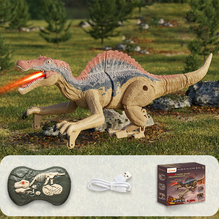 "Interaktiv RC dinosaurie med vattenspray och lysande lampor, realistisk design och fjärrkontroll för spännande lek."