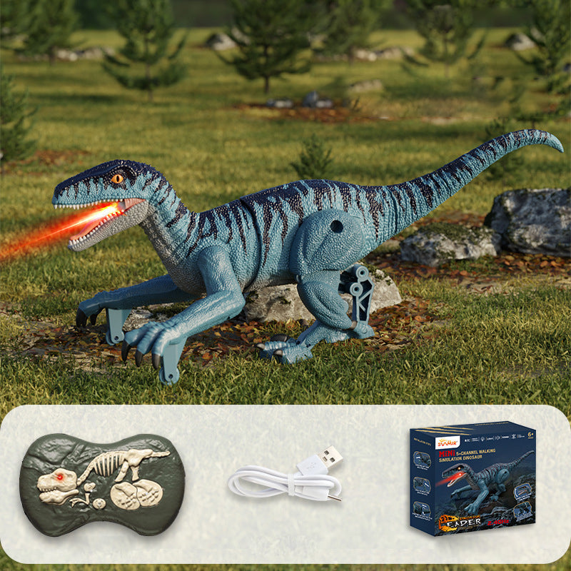 "Interaktiv RC dinosaurie med vattenspray och lysande lampor, realistisk design och fjärrkontroll för spännande lek."