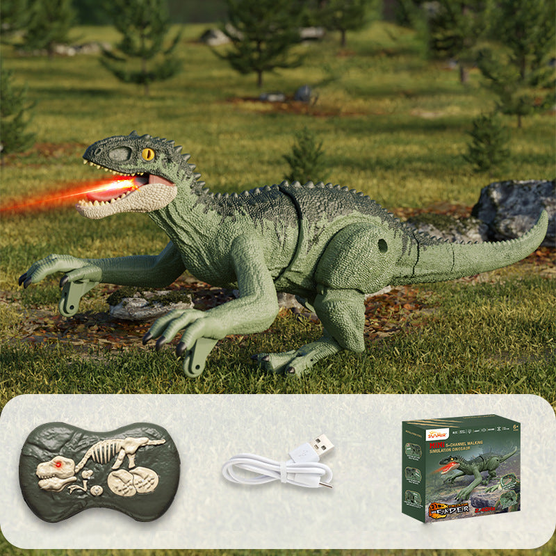 "Interaktiv RC dinosaurie med vattenspray och lysande lampor, realistisk design och fjärrkontroll för spännande lek."