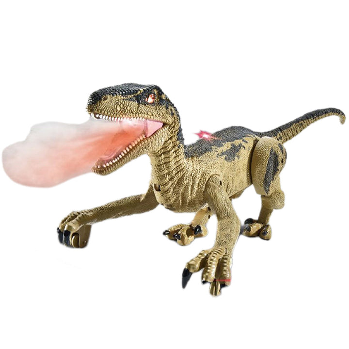"Interaktiv RC dinosaurie med vattenspray och lysande lampor, realistisk design och fjärrkontroll för spännande lek."