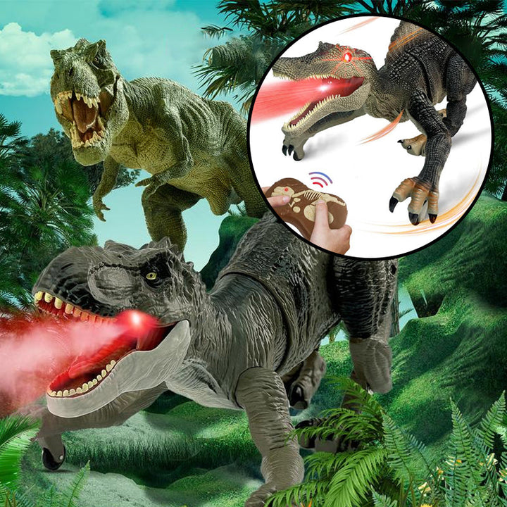 "Interaktiv RC dinosaurie med vattenspray och lysande lampor, realistisk design och fjärrkontroll för spännande lek."