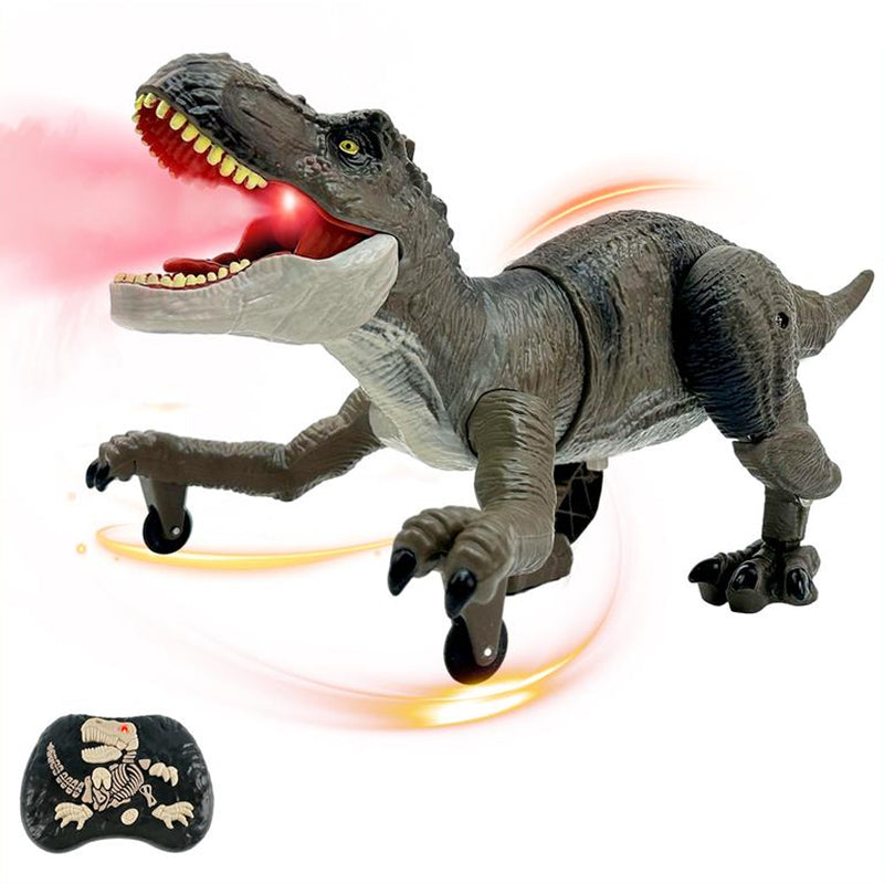 "Interaktiv RC dinosaurie med vattenspray och lysande lampor, realistisk design och fjärrkontroll för spännande lek."