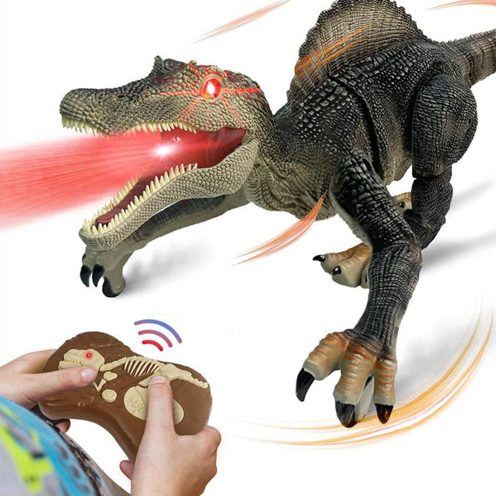 "Interaktiv RC dinosaurie med vattenspray och lysande lampor, realistisk design och fjärrkontroll för spännande lek."