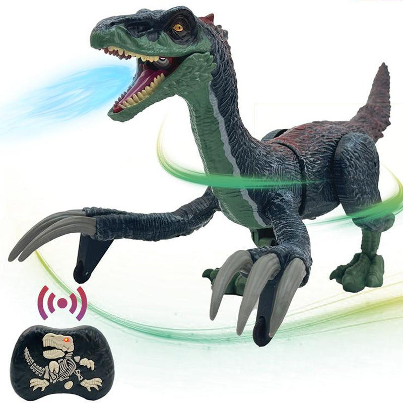 "Interaktiv RC dinosaurie med vattenspray och lysande lampor, realistisk design och fjärrkontroll för spännande lek."