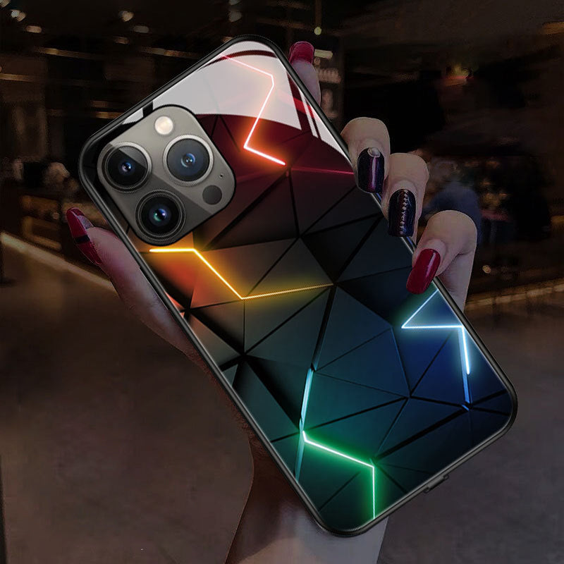 "iPhone blixtfodral med 3D-effekt, ljusfunktioner, glasdesign, fantastiskt mönster, för iPhone 11-14 Pro Max"