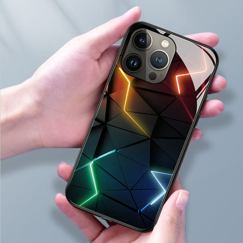 "iPhone blixtfodral med 3D-effekt, ljusfunktioner, glasdesign, fantastiskt mönster, för iPhone 11-14 Pro Max"