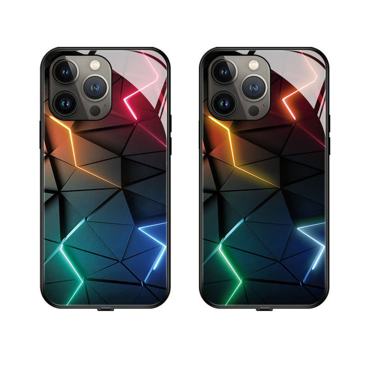 "iPhone blixtfodral med 3D-effekt, ljusfunktioner, glasdesign, fantastiskt mönster, för iPhone 11-14 Pro Max"