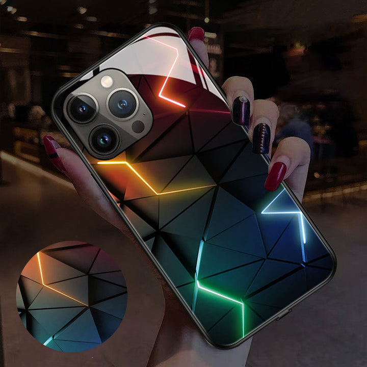 "iPhone blixtfodral med 3D-effekt, ljusfunktioner, glasdesign, fantastiskt mönster, för iPhone 11-14 Pro Max"