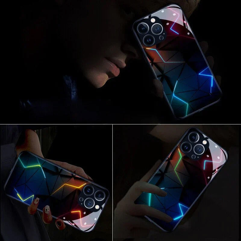 "iPhone blixtfodral med 3D-effekt, ljusfunktioner, glasdesign, fantastiskt mönster, för iPhone 11-14 Pro Max"