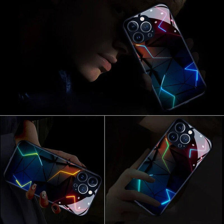 "iPhone blixtfodral med 3D-effekt, ljusfunktioner, glasdesign, fantastiskt mönster, för iPhone 11-14 Pro Max"