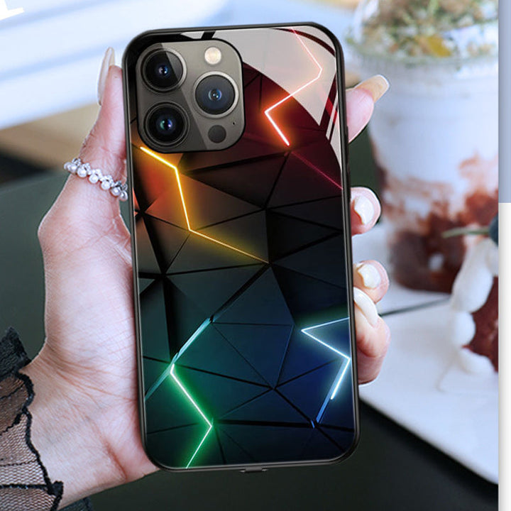 "iPhone blixtfodral med 3D-effekt, ljusfunktioner, glasdesign, fantastiskt mönster, för iPhone 11-14 Pro Max"