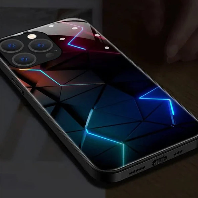 "iPhone blixtfodral med 3D-effekt, ljusfunktioner, glasdesign, fantastiskt mönster, för iPhone 11-14 Pro Max"