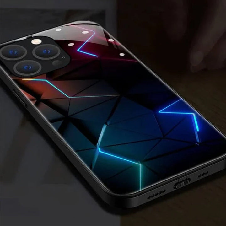 "iPhone blixtfodral med 3D-effekt, ljusfunktioner, glasdesign, fantastiskt mönster, för iPhone 11-14 Pro Max"
