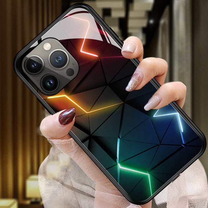 "iPhone blixtfodral med 3D-effekt, ljusfunktioner, glasdesign, fantastiskt mönster, för iPhone 11-14 Pro Max"