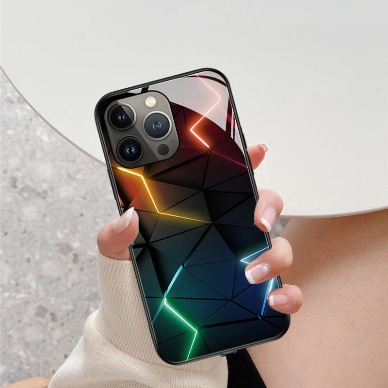 "iPhone blixtfodral med 3D-effekt, ljusfunktioner, glasdesign, fantastiskt mönster, för iPhone 11-14 Pro Max"