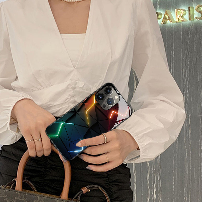 "iPhone blixtfodral med 3D-effekt, ljusfunktioner, glasdesign, fantastiskt mönster, för iPhone 11-14 Pro Max"