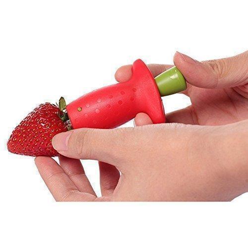 "Jordgubbsformad frukturkärnare; röd design, ABS+rostfritt stål, köksverktyg för att enkelt ta bort stjälkar och kärnor."