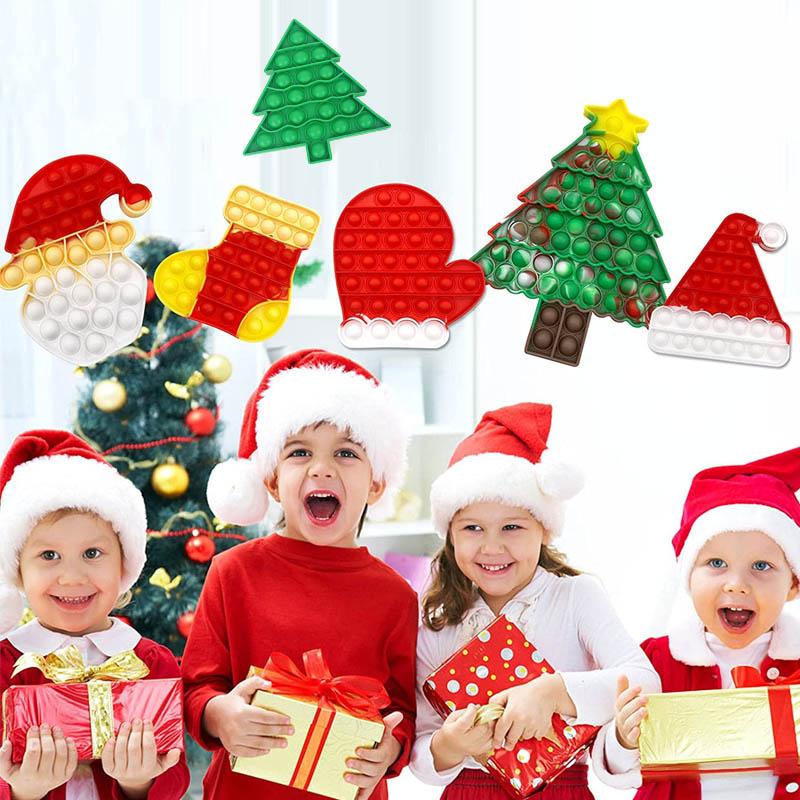 "Jul Fidget leksak med bubblor, silikonmaterial, julgran och tomte motiv, rolig sensorisk stressavlastare för barn."