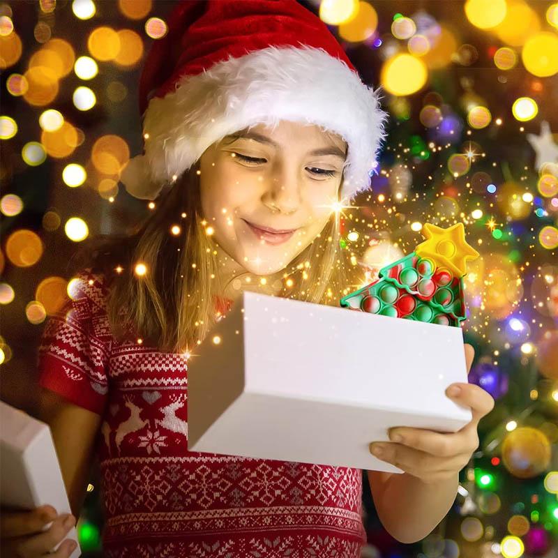 "Jul Fidget leksak med bubblor, silikonmaterial, julgran och tomte motiv, rolig sensorisk stressavlastare för barn."