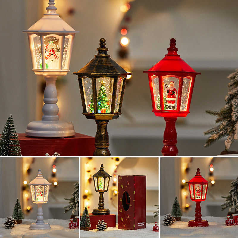 "Jul hexagonal vattenlykta med magisk snöeffekt, hexagonformad, 3D-resininteriör för festlig julstämning och dekoration."