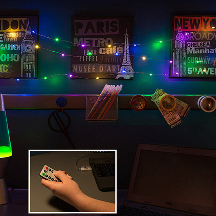 "Jul ljusslinga med koppartråd, USB-kontroll och stjärndice effekter, perfekt för vinterdekoration och feststämning."