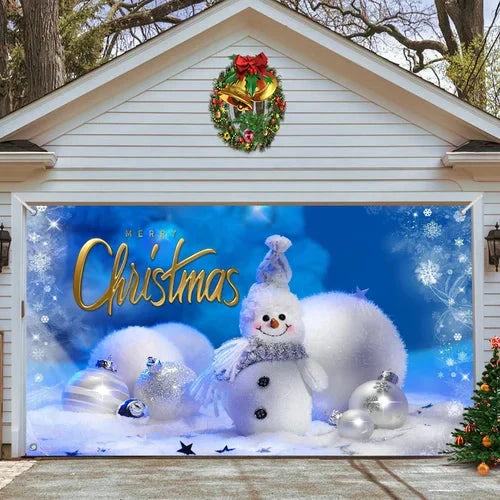 Festlig garageportdekoration: jultomte som klättrar uppför stegen, polyester.
