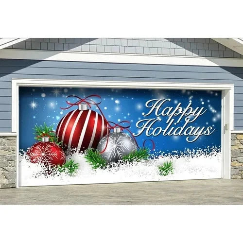 Festlig juldekor till garageport: jultomte med bjällror, polyester, utomhusbruk.