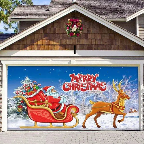Festlig juldekor för garageport: en familj snögubbar, polyester, väderbeständig.