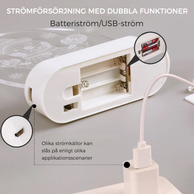 "Juldekoration nattljus med LED, motiv av snöflingor och renar, skapar varm, magisk atmosfär, perfekt för julen."