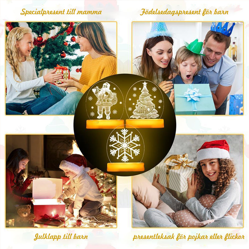 "Juldekoration nattljus med LED, motiv av snöflingor och renar, skapar varm, magisk atmosfär, perfekt för julen."