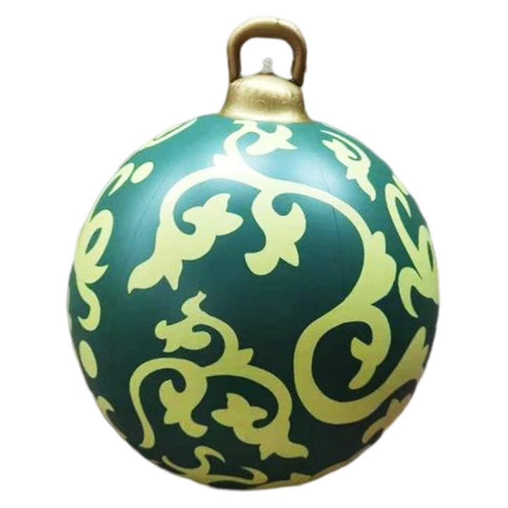 "Juldekoration uppblåsbar utomhusboll i PVC, 60 cm, röd och vit med stjärnmönster, perfekt för julstämning i trädgården."