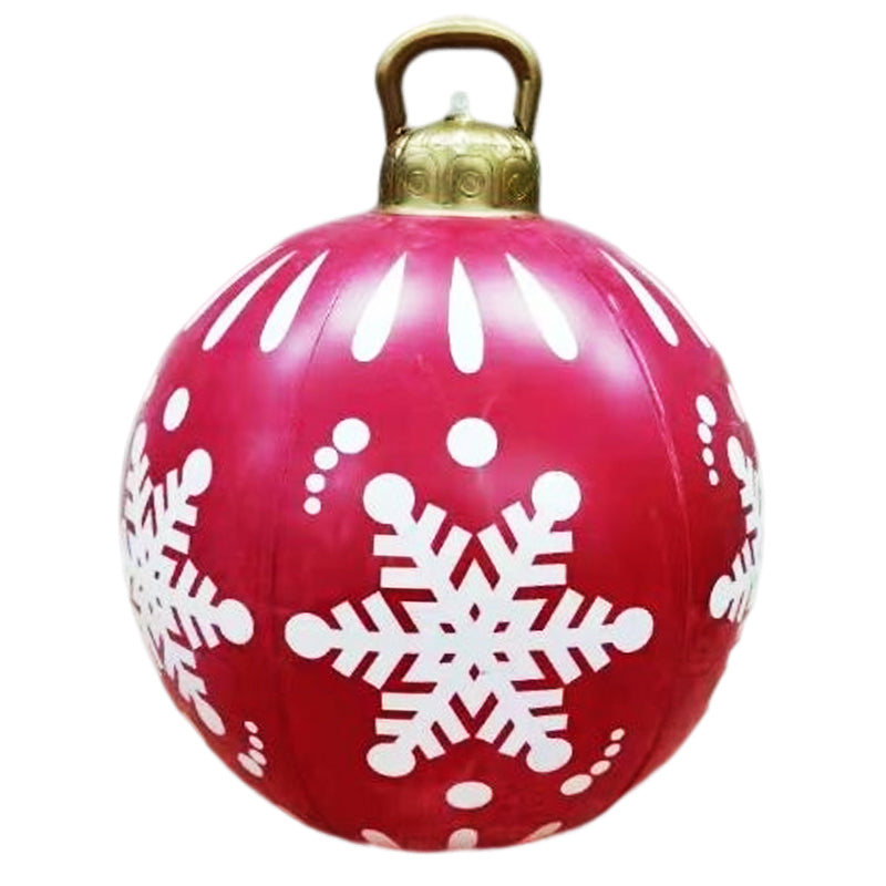 "Juldekoration uppblåsbar utomhusboll i PVC, 60 cm, röd och vit med stjärnmönster, perfekt för julstämning i trädgården."