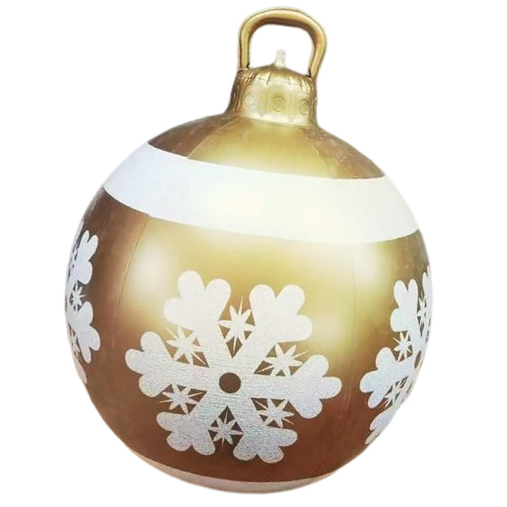 "Juldekoration uppblåsbar utomhusboll i PVC, 60 cm, röd och vit med stjärnmönster, perfekt för julstämning i trädgården."