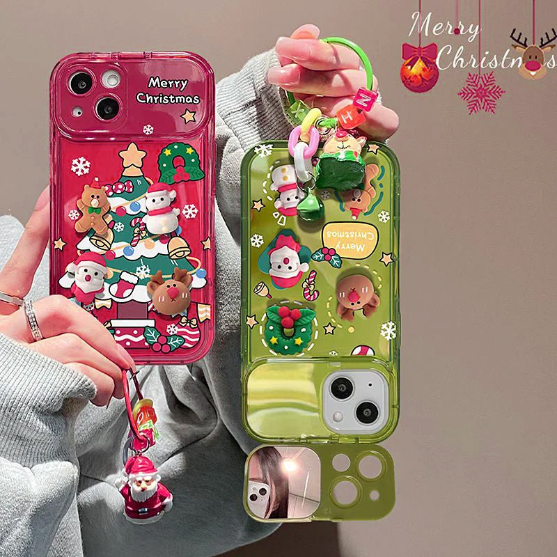 "Julgran-ängel iPhone-skal med spegel, elegant guld- och vitdesign, passar iPhone; reflekterande yta och slitstarkt skydd."