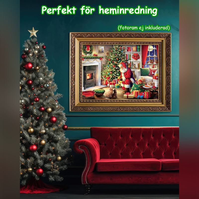 "Julig blindlåda med pussel, jultema med snögubbar och granar, överraskande unik gåva, perfekt för julstämning."