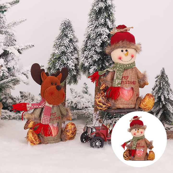 "Julklappspåsar med dragkedja, snögubbar och tomtenissar, i robust tyg, för dekorativ och säker julklappsinslagning."