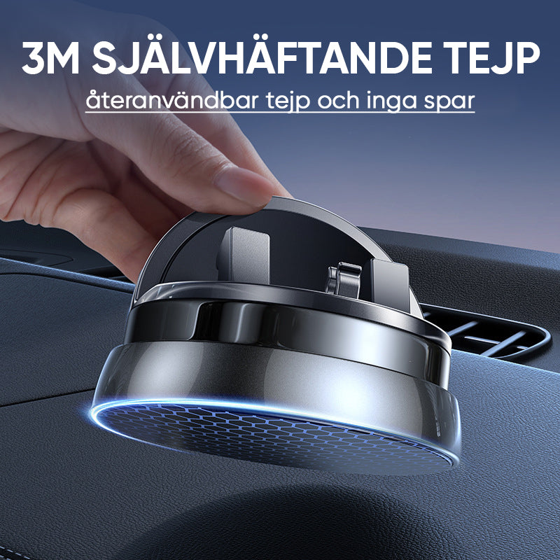 "Justerbar bilhållare för GPS och smartphone, svart, med klibbigt silikon för stabilitet och enkel rengöring."