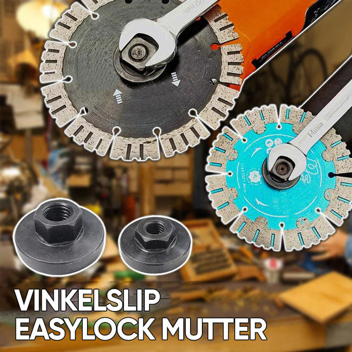 "Justerbar Easylock mutter i kolstål för vinkelslip, kompakt och hållbar. Perfekt för polering och skärning."