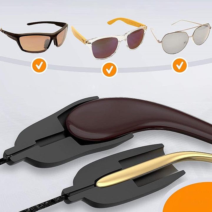 "Justerbar glasögonhållare för sport, svart, håller glasögon säkert på plats vid aktiviteter, slimmad design, universal passf