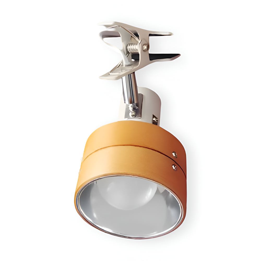 Japansk klämlampa med akrylskärm, justerbar arm av trä & järn. LED-skrivbordslampa.