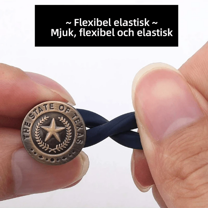 "Justerbar jeans flexiknapp för herr och dam, elegant metall, enkel fastsättning för byxmidja."