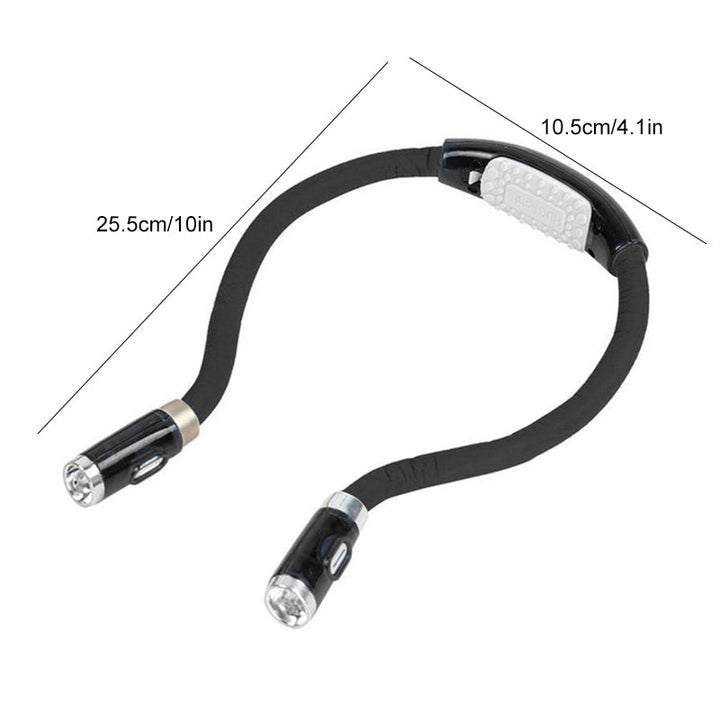 Justerbar LED-läshalslampa med ergonomisk design, handsfree, tre ljusstyrkor, perfekt för läsning och hantverk.